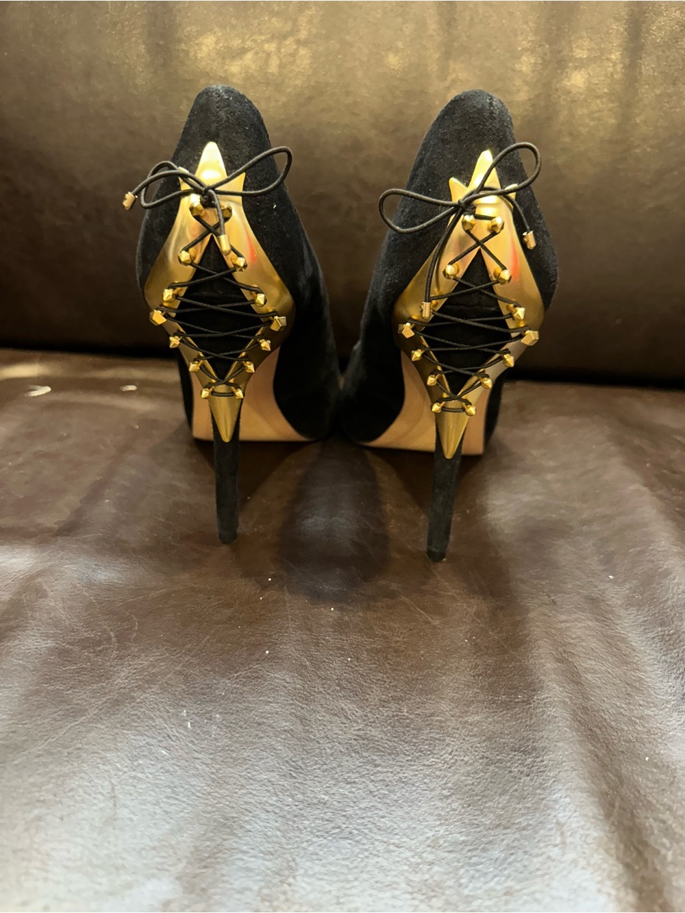 Sam Edelman Women's Evan Pumps Black With Gold Corset Heel Details